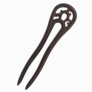CrystalMood Handmade Carved 2-Prong Ebony Wood Hair Stick Fork Mystery B