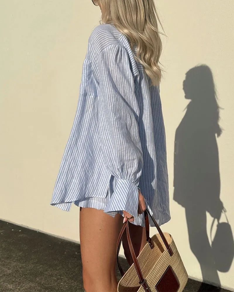 Daily Blue Striped Casual Two-Piece Set