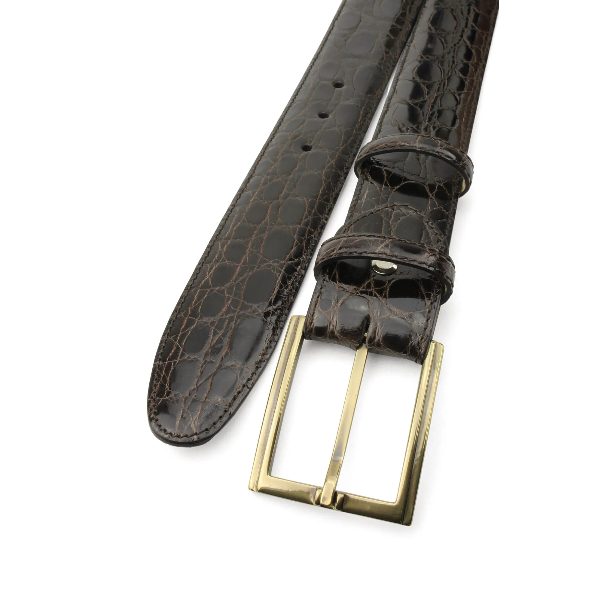 Dark Brown Genuine Crocodile Flank Classic Belt