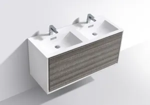 DeLusso 48" Double Sink  Ash Gray Wall Mount Modern Bathroom Vanity