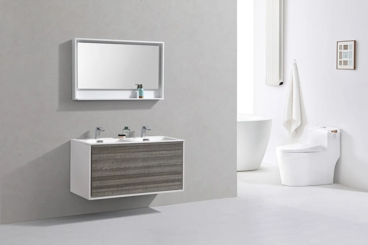 DeLusso 48" Double Sink  Ash Gray Wall Mount Modern Bathroom Vanity