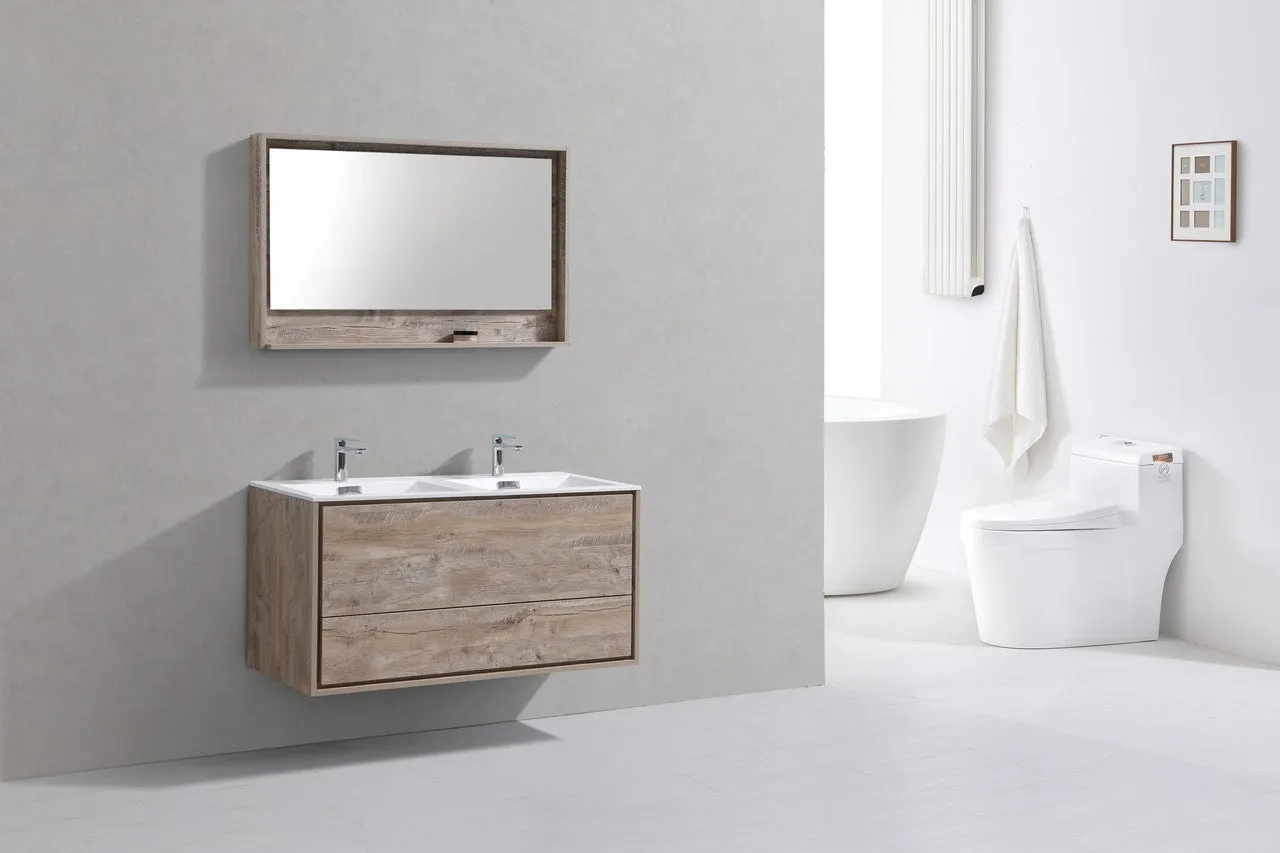 DeLusso 48" Double Sink Nature Wood Wall Mount Modern Bathroom Vanity