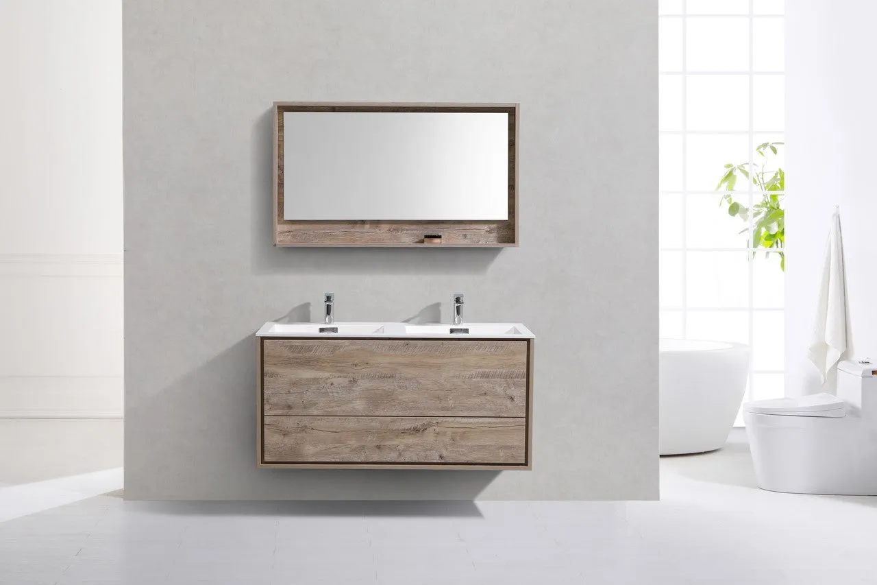 DeLusso 48" Double Sink Nature Wood Wall Mount Modern Bathroom Vanity