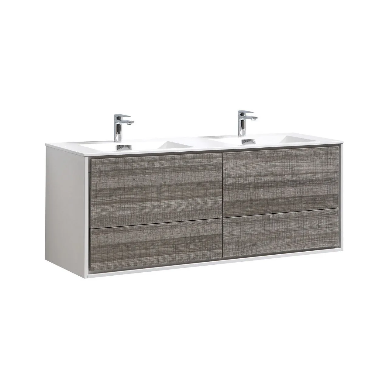 DeLusso 60" Double Sink  Ash Gray Wall Mount Modern Bathroom Vanity