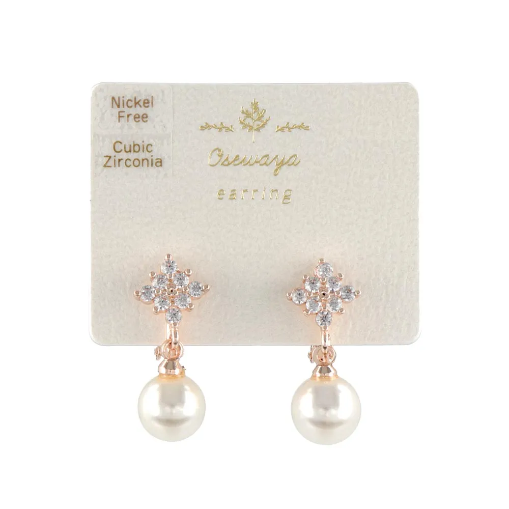 Drop Pearl Cubic Zirconia Clip On Earrings