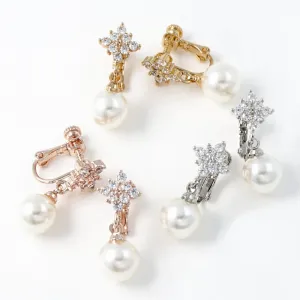 Drop Pearl Cubic Zirconia Clip On Earrings