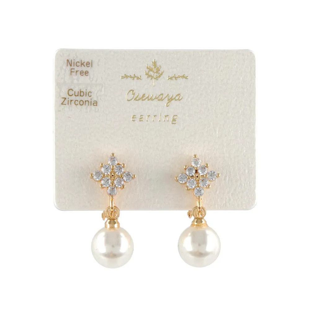 Drop Pearl Cubic Zirconia Clip On Earrings