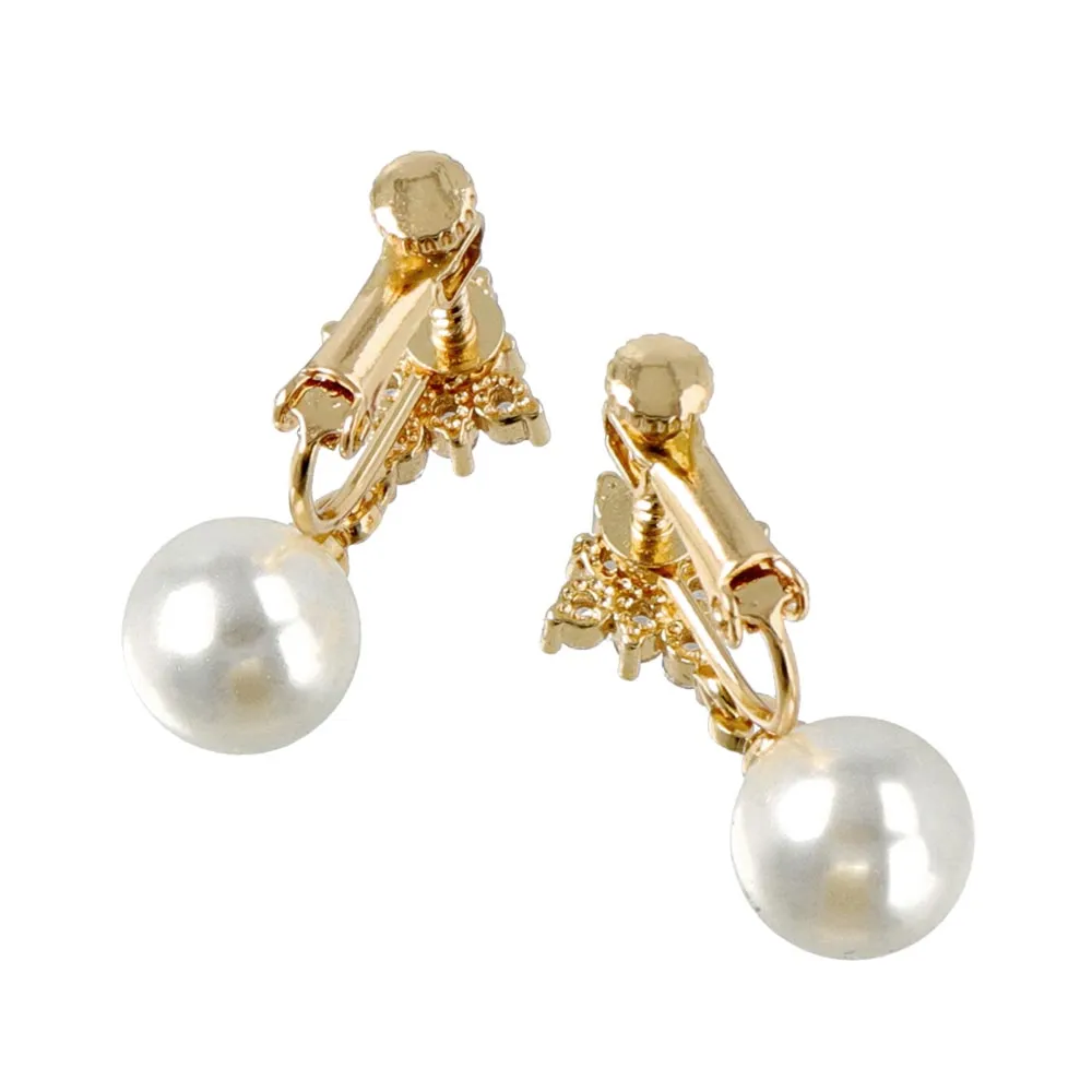 Drop Pearl Cubic Zirconia Clip On Earrings