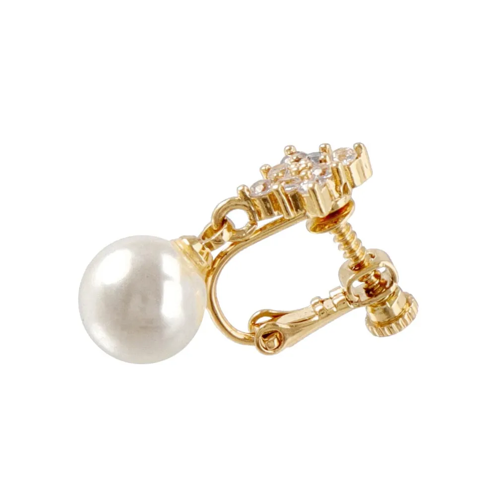 Drop Pearl Cubic Zirconia Clip On Earrings