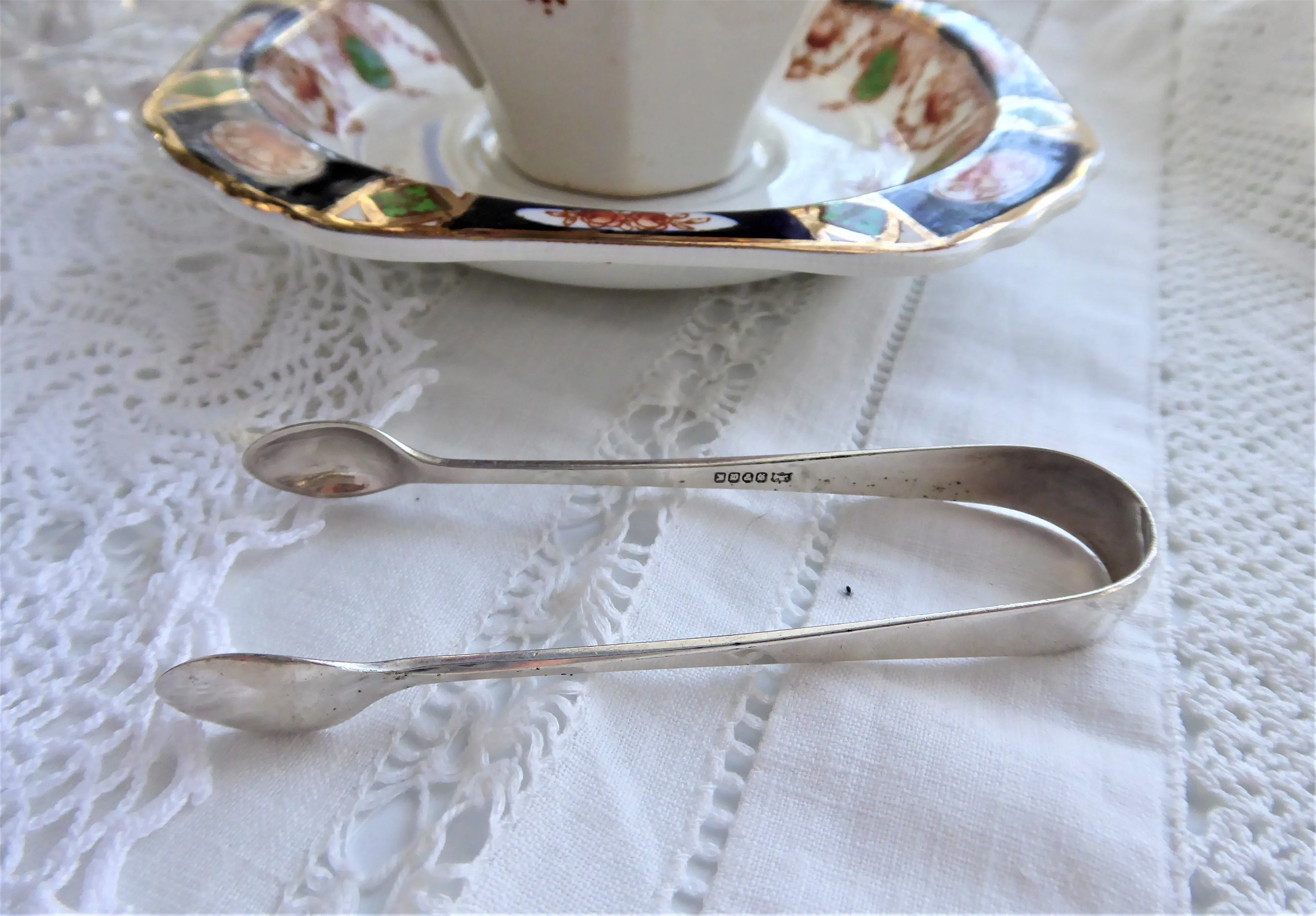 Edwardian Era Sugar Tongs English Spoon Ends EPNS James Dixon Shefflield