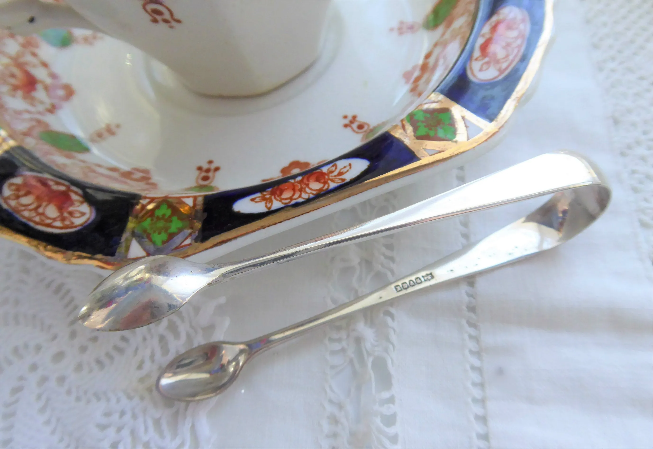 Edwardian Era Sugar Tongs English Spoon Ends EPNS James Dixon Shefflield