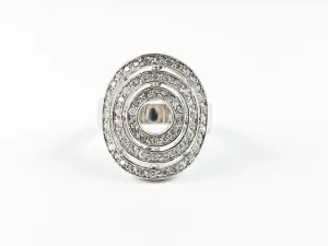 Elegant Classic Bullseye Round Swirl Design CZ Silver Ring