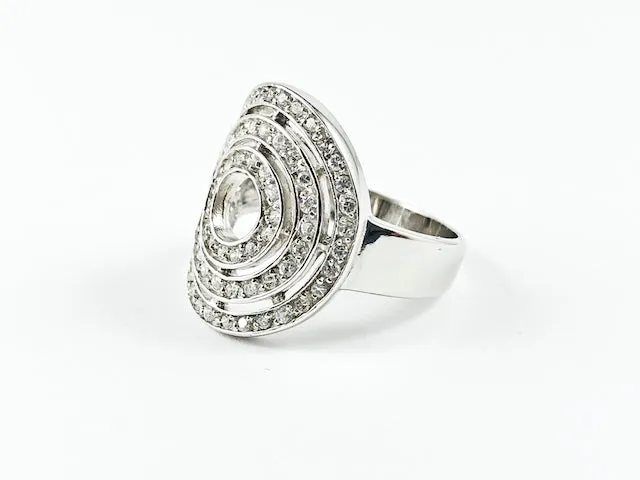 Elegant Classic Bullseye Round Swirl Design CZ Silver Ring
