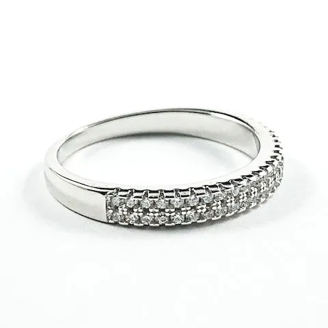 Elegant Dainty 2 Row CZ Silver Ring