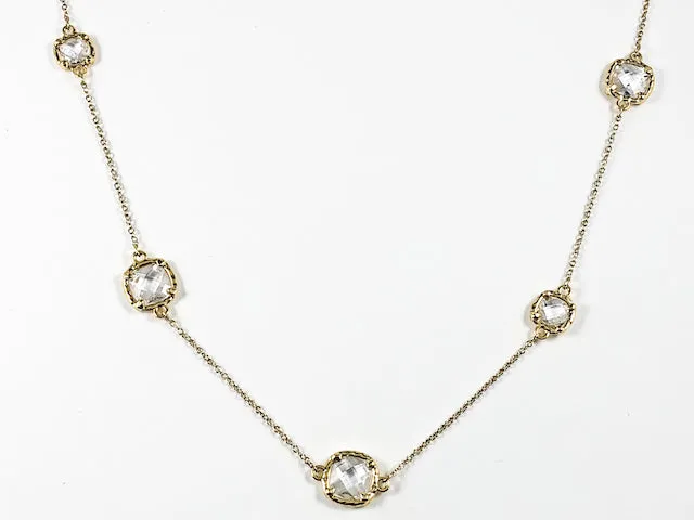 Elegant Fine CZ Style Post Design Gold Tone Brass Necklace