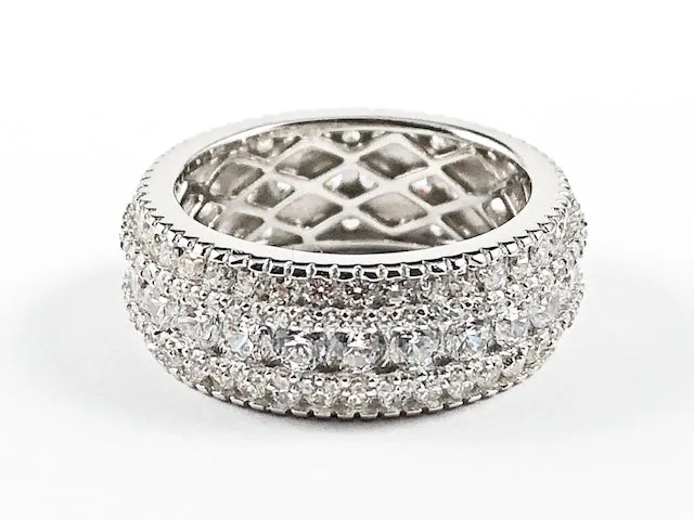Elegant Fine Multi Row CZ Eternity Silver Ring