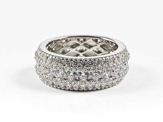 Elegant Fine Multi Row CZ Eternity Silver Ring