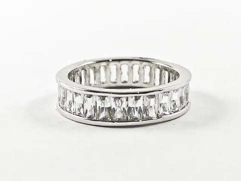 Elegant High Quality Baguette CZ Setting Eternity Band Brass Ring.