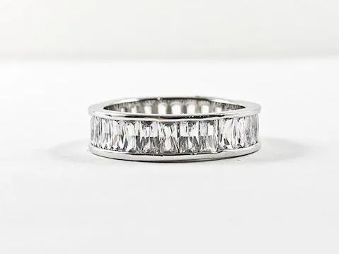 Elegant High Quality Baguette CZ Setting Eternity Band Brass Ring.