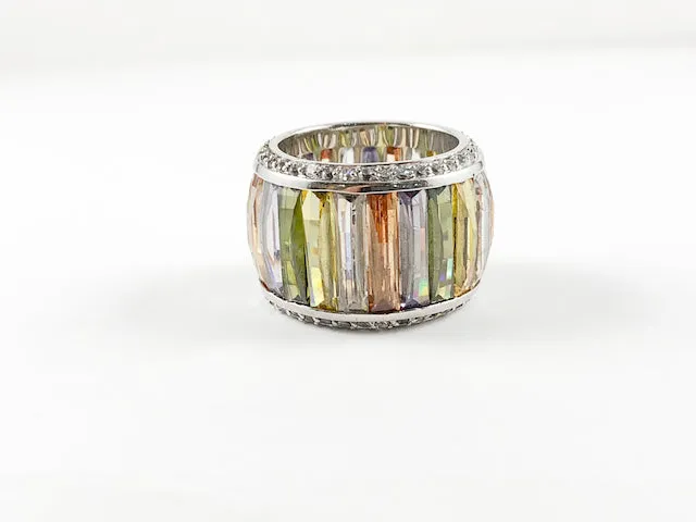 Elegant Multicolor Baguette Thick Brass Ring