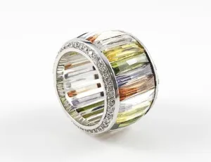 Elegant Multicolor Baguette Thick Brass Ring