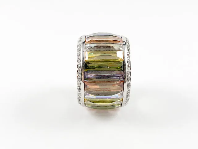 Elegant Multicolor Baguette Thick Brass Ring