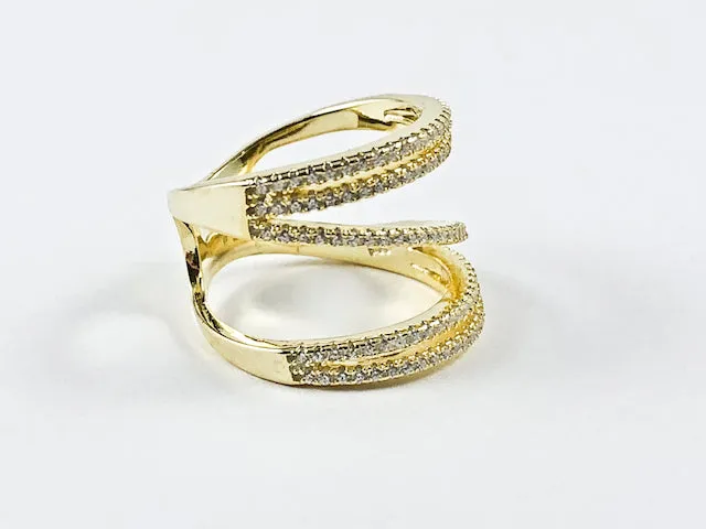 Elegant Open Works Unique X Design Gold Tone Silver Ring