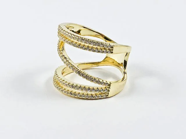 Elegant Open Works Unique X Design Gold Tone Silver Ring