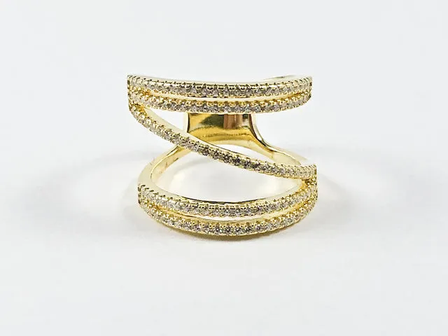 Elegant Open Works Unique X Design Gold Tone Silver Ring