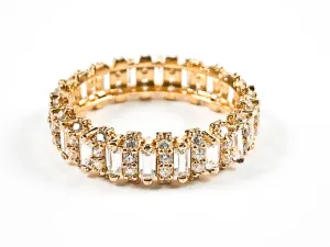 Elegant Rectangular Shape CZ Textured Gold Tone Eternity Silver Band Ring