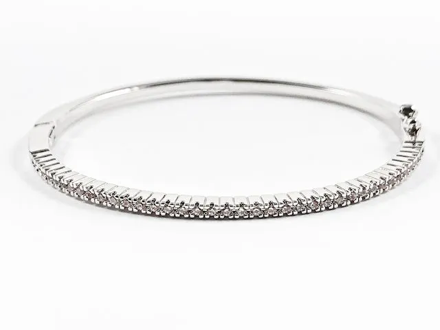 Elegant Thin Delicate One Row CZ Brass Bangle