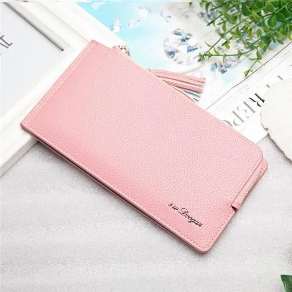 elvesmall Women Tassel Long Card Holder Candy Color Zipper Purse Coin Bags 5.5'' Phone Case For Iphone 7P