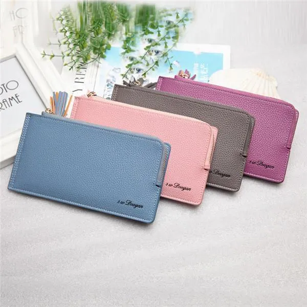 elvesmall Women Tassel Long Card Holder Candy Color Zipper Purse Coin Bags 5.5'' Phone Case For Iphone 7P