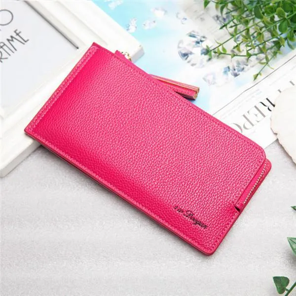 elvesmall Women Tassel Long Card Holder Candy Color Zipper Purse Coin Bags 5.5'' Phone Case For Iphone 7P