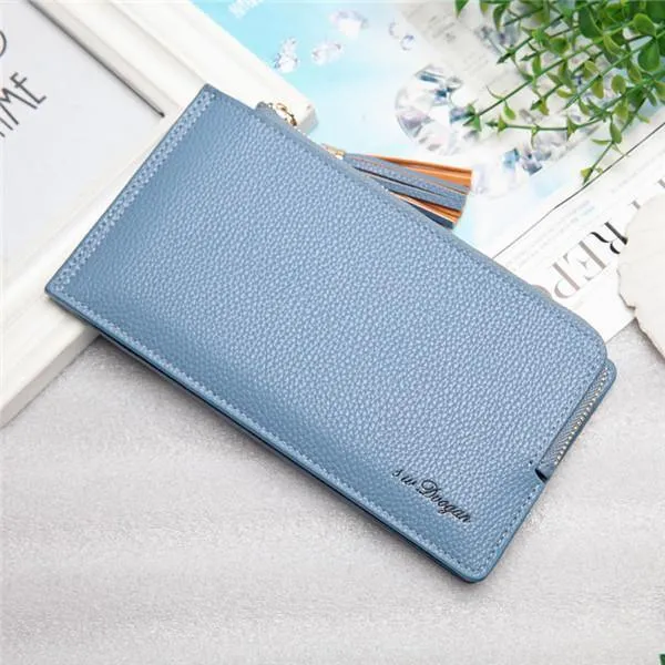 elvesmall Women Tassel Long Card Holder Candy Color Zipper Purse Coin Bags 5.5'' Phone Case For Iphone 7P