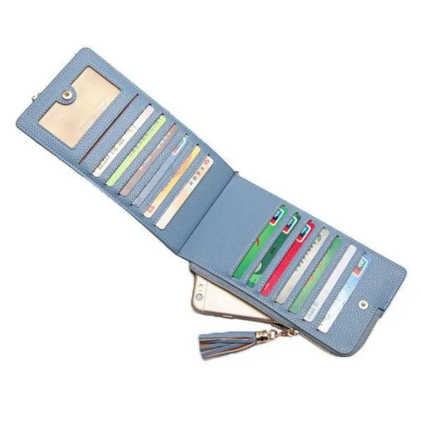elvesmall Women Tassel Long Card Holder Candy Color Zipper Purse Coin Bags 5.5'' Phone Case For Iphone 7P