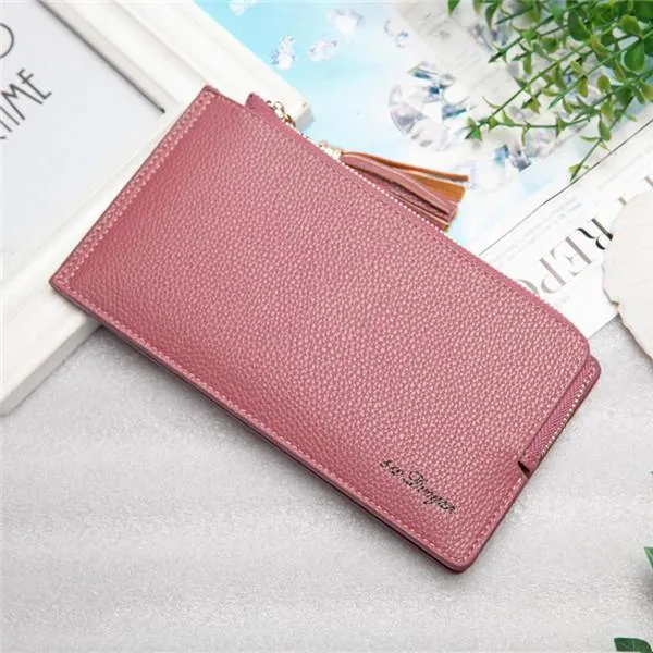 elvesmall Women Tassel Long Card Holder Candy Color Zipper Purse Coin Bags 5.5'' Phone Case For Iphone 7P