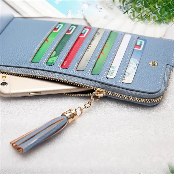 elvesmall Women Tassel Long Card Holder Candy Color Zipper Purse Coin Bags 5.5'' Phone Case For Iphone 7P