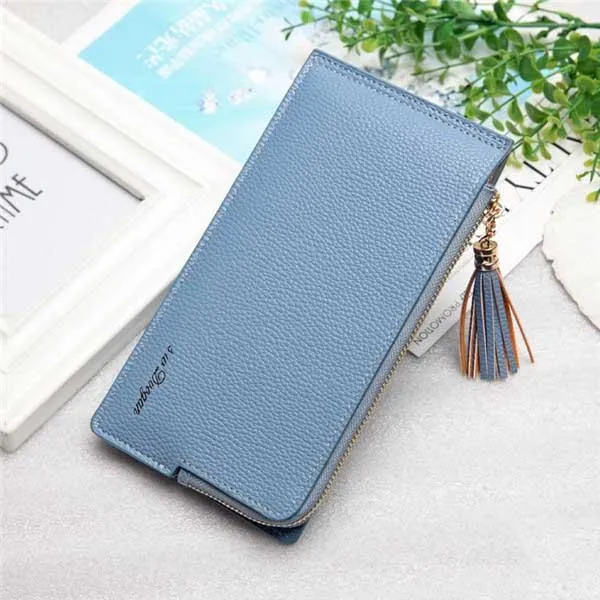 elvesmall Women Tassel Long Card Holder Candy Color Zipper Purse Coin Bags 5.5'' Phone Case For Iphone 7P