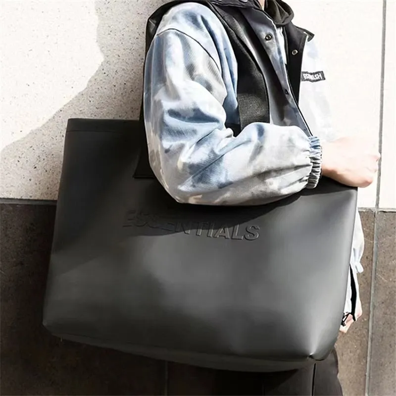 ESSENTIALS Men's Black High Capacity Tote Shopping Bag / Casual cross-body Leather  handbag for Women