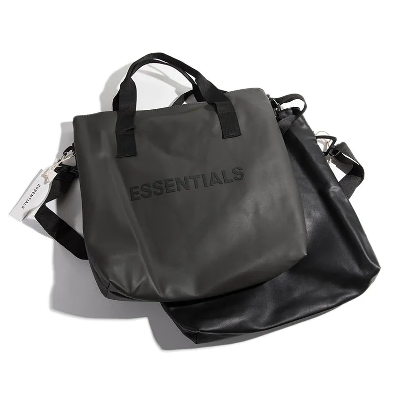 ESSENTIALS Men's Black High Capacity Tote Shopping Bag / Casual cross-body Leather  handbag for Women