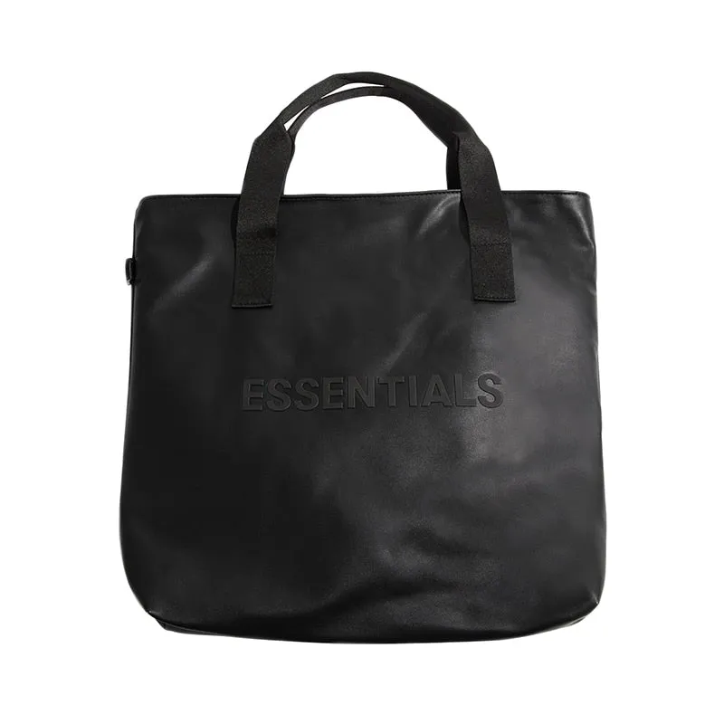 ESSENTIALS Men's Black High Capacity Tote Shopping Bag / Casual cross-body Leather  handbag for Women