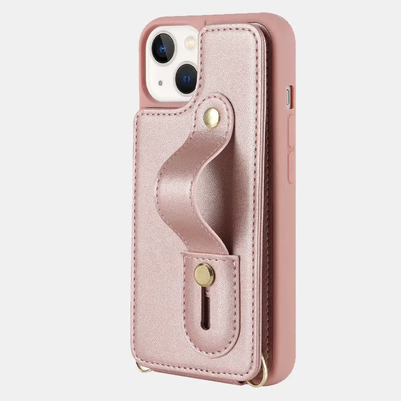 Faux Leather Phone Wallet Case for iPhone with Crossbody Strap