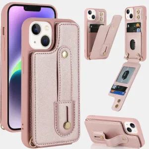 Faux Leather Phone Wallet Case for iPhone with Crossbody Strap