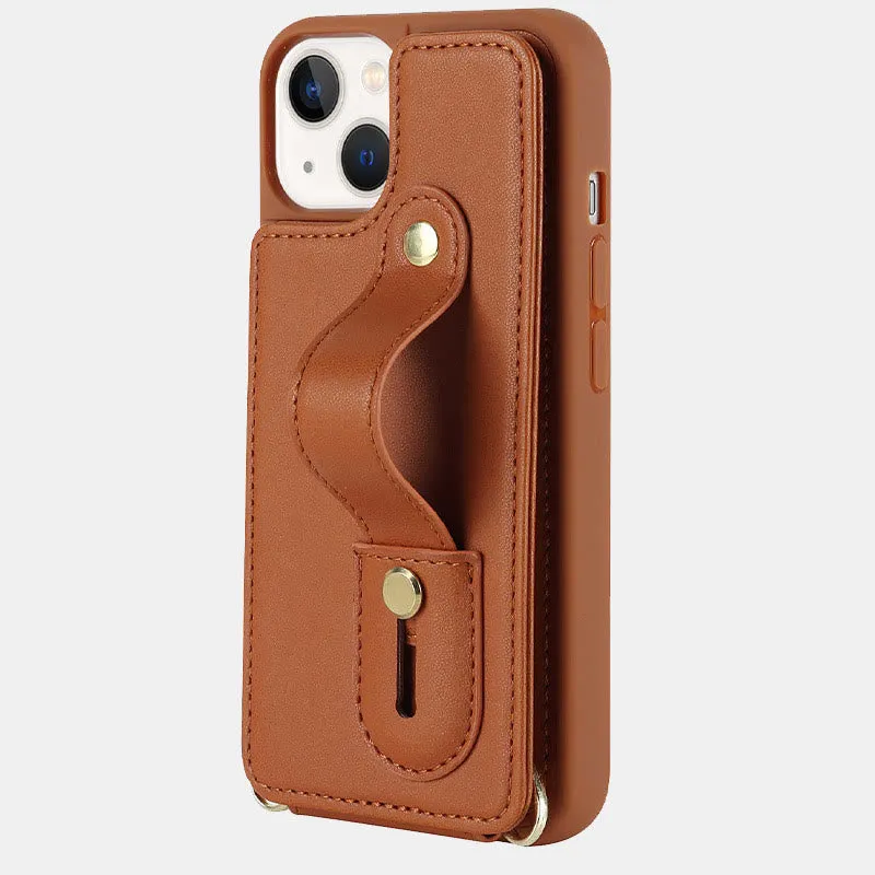 Faux Leather Phone Wallet Case for iPhone with Crossbody Strap