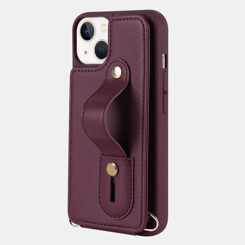 Faux Leather Phone Wallet Case for iPhone with Crossbody Strap