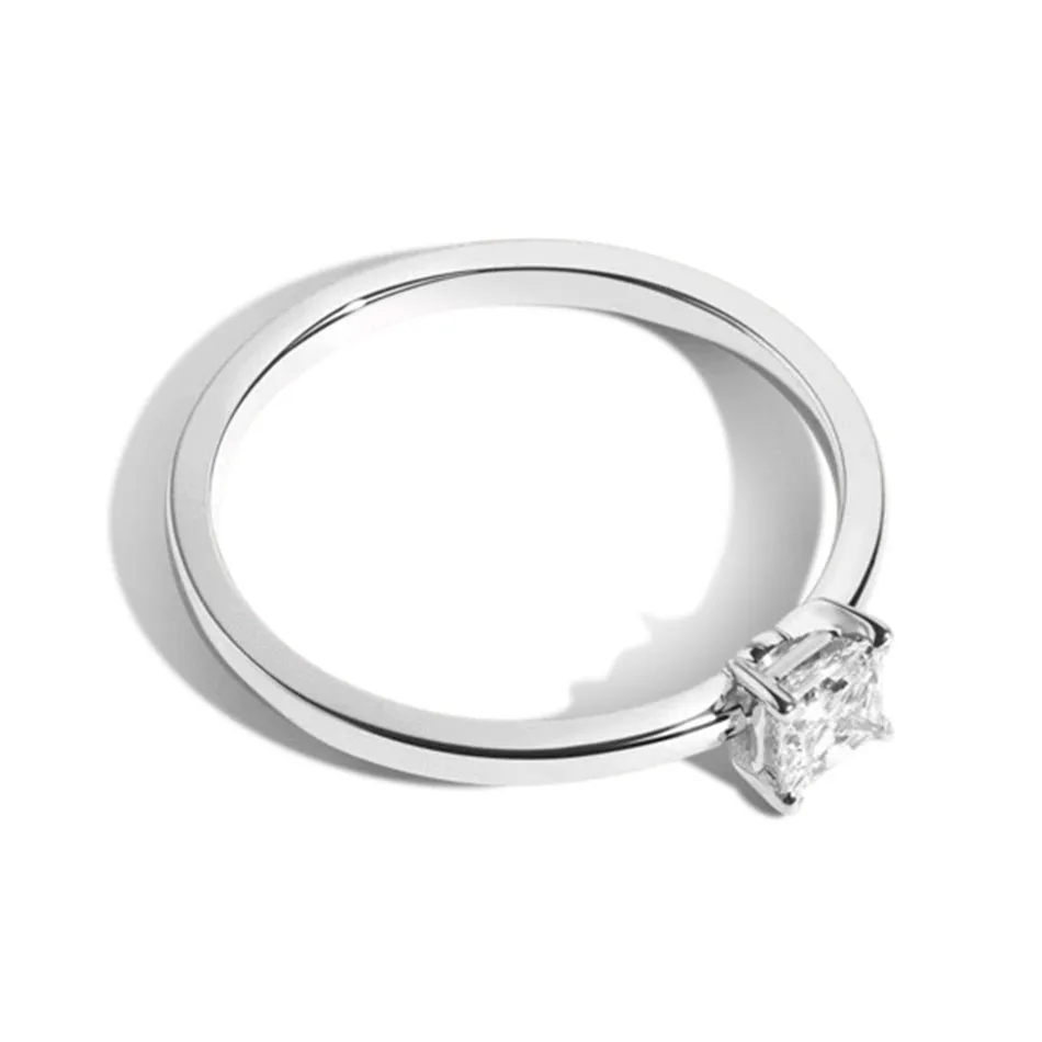 FJ0072 925 Sterling Silver Square Zircon Ring