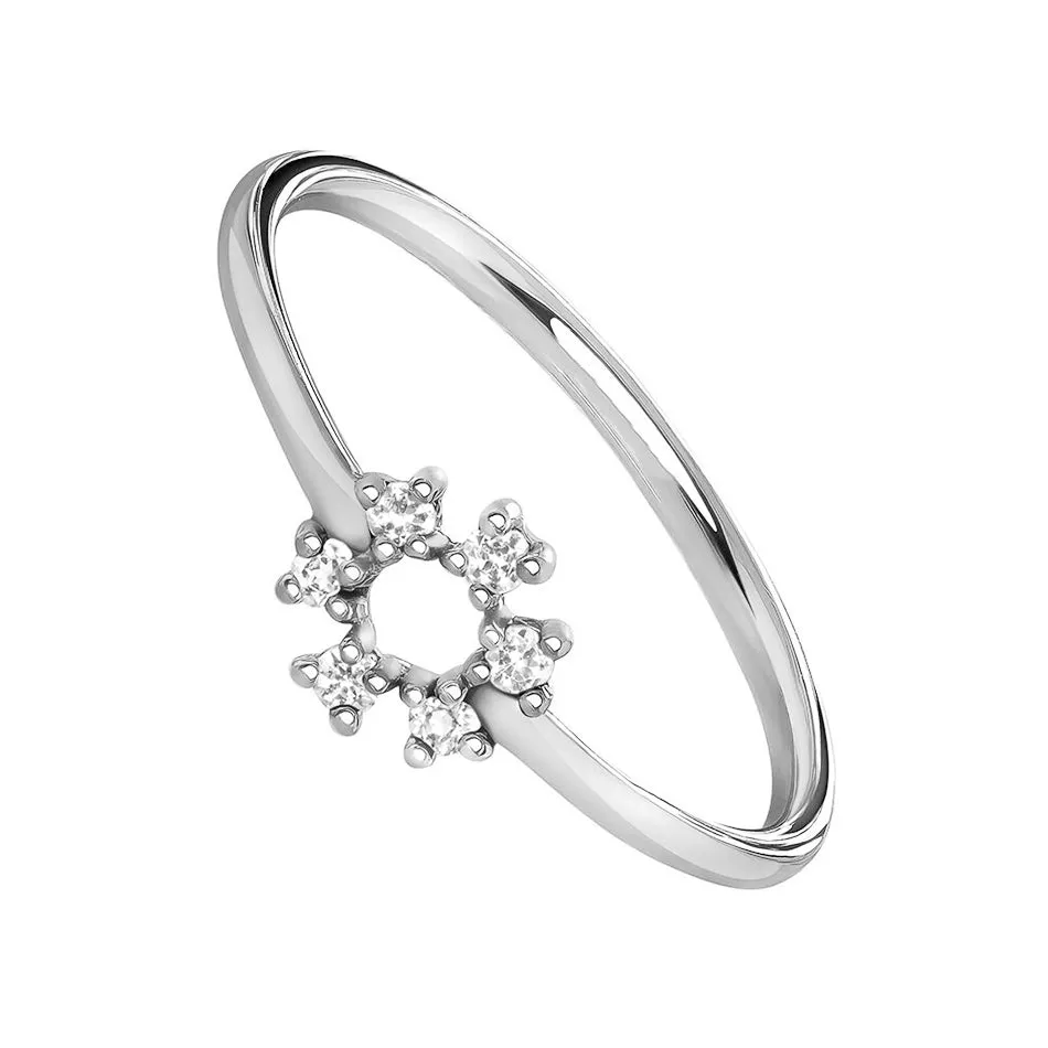 FJ0079 925 Sterling Silver Flower Zircon Ring