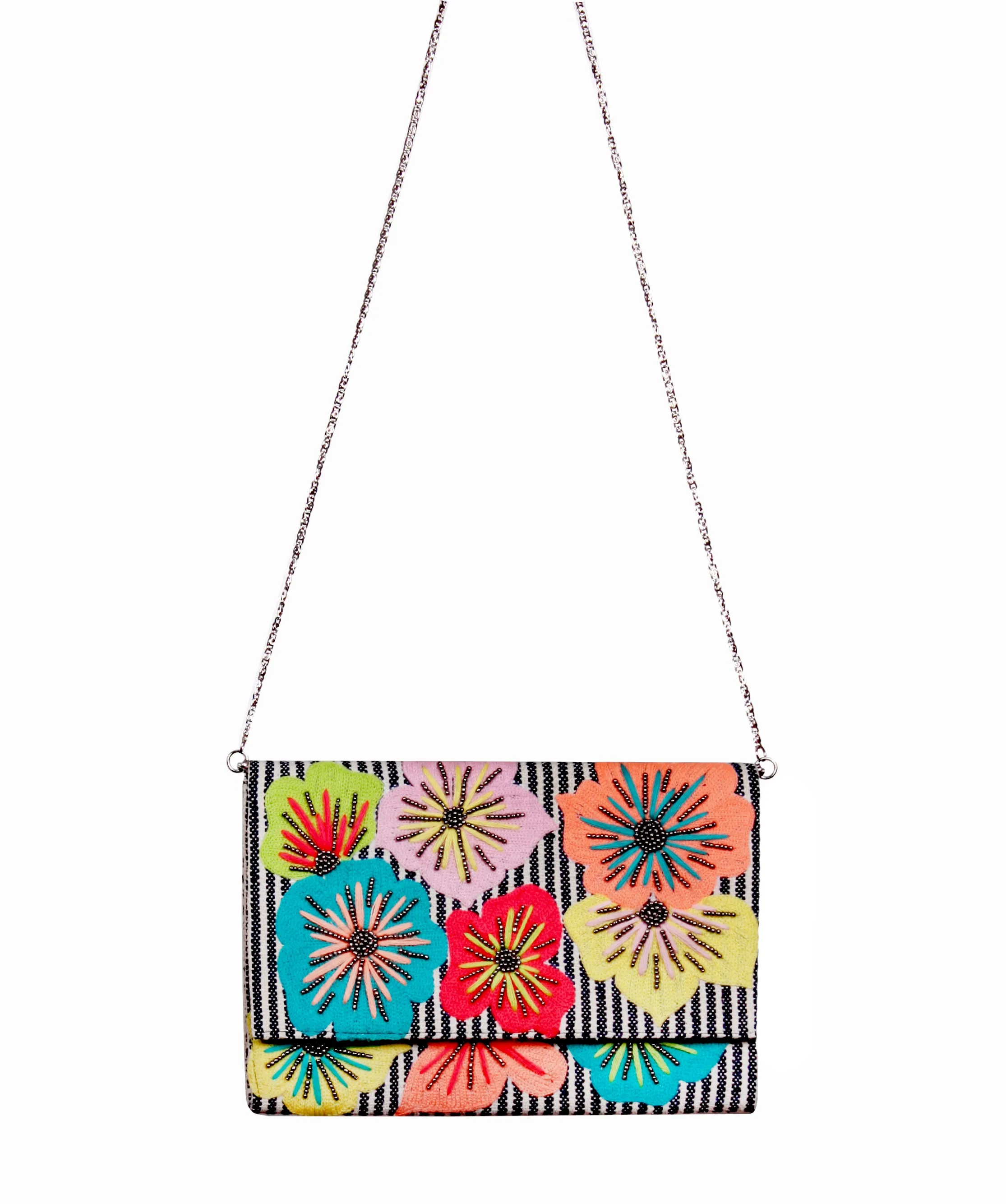 Flower Pattern Jute Crossbody Clutch