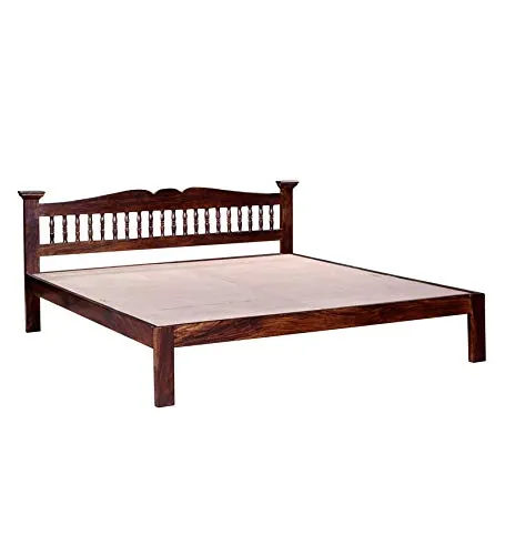 Furinno Sheesham Wood King Size Double Bed Without Storage for Home Bedroom (Provincial Teak Finish)